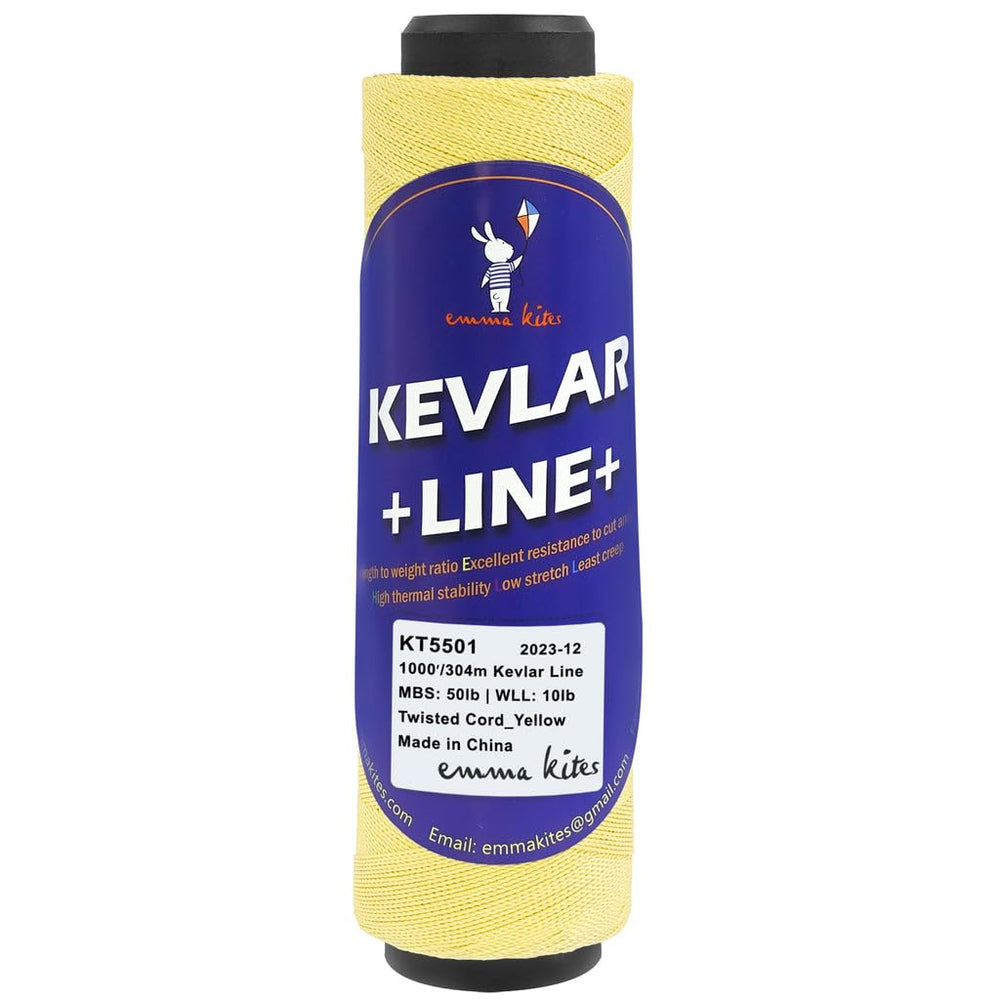 Emma Kites Kevlar Line 1000ft spool shows durable, low-stretch control for single-line kites.