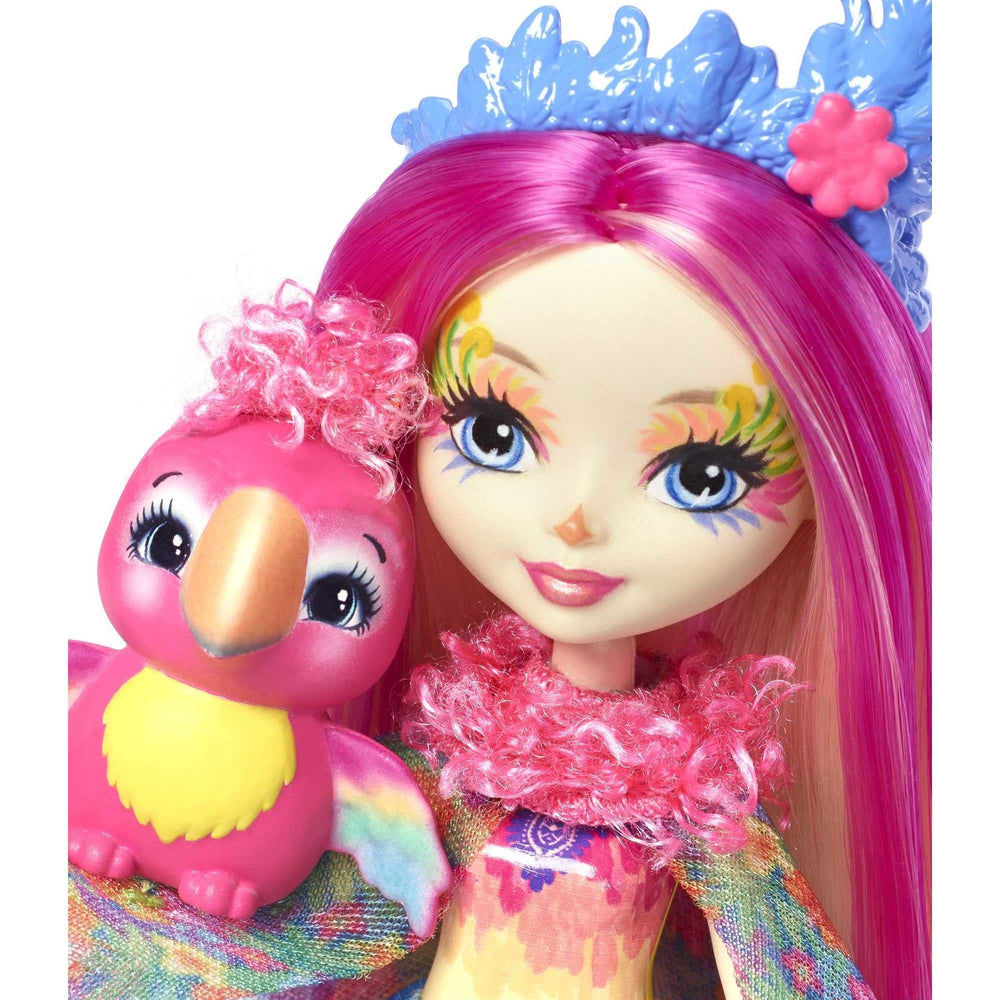 Peeki Parrot doll face details highlight expressive storytelling potential