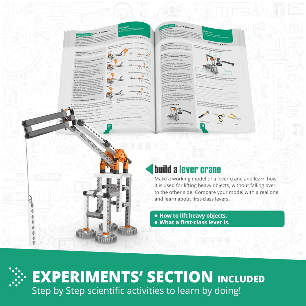 Engino Mechanics tilting bridge model reveals balance and design concepts.