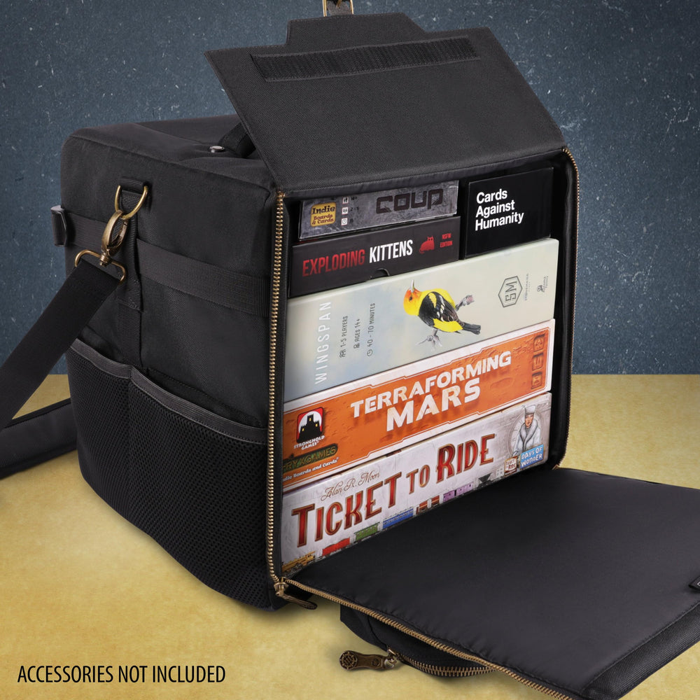 ENHANCE Board Game Shoulder Bag interior foam walls keep games organized and square.