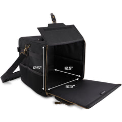 ENHANCE Board Game Shoulder Bag side pocket open for quick dice and card deck access.