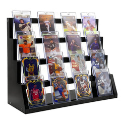 Enklogic 4-tier wooden card display angled view for easy browsing
