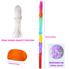 EnriQ pinata stick tassel close-up shows vibrant rainbow accents.
