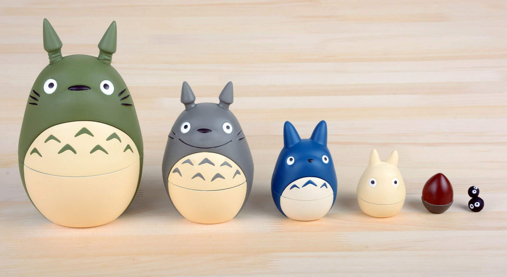 Ensky Totoro nesting dolls on a shelf for charming decor