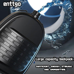 Enttgo blue Gatling with backpack ready for transport and play.