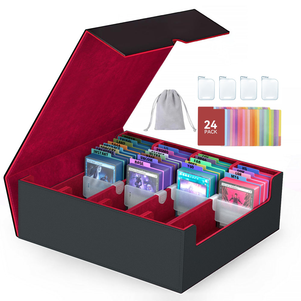 ENTUMO 4-Row card storage box front view shows premium PU leather and capacity