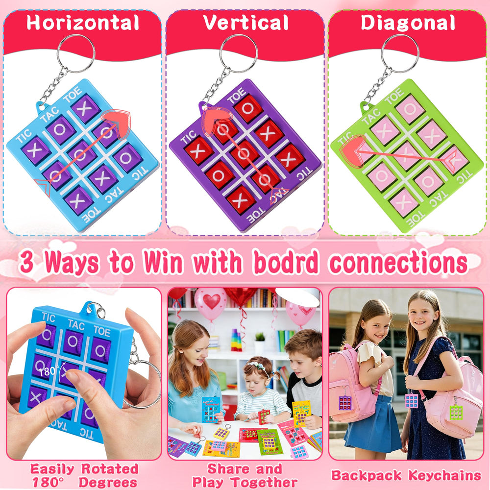 Backpack clip tic-tac-toe keychains for on-the-go fun.