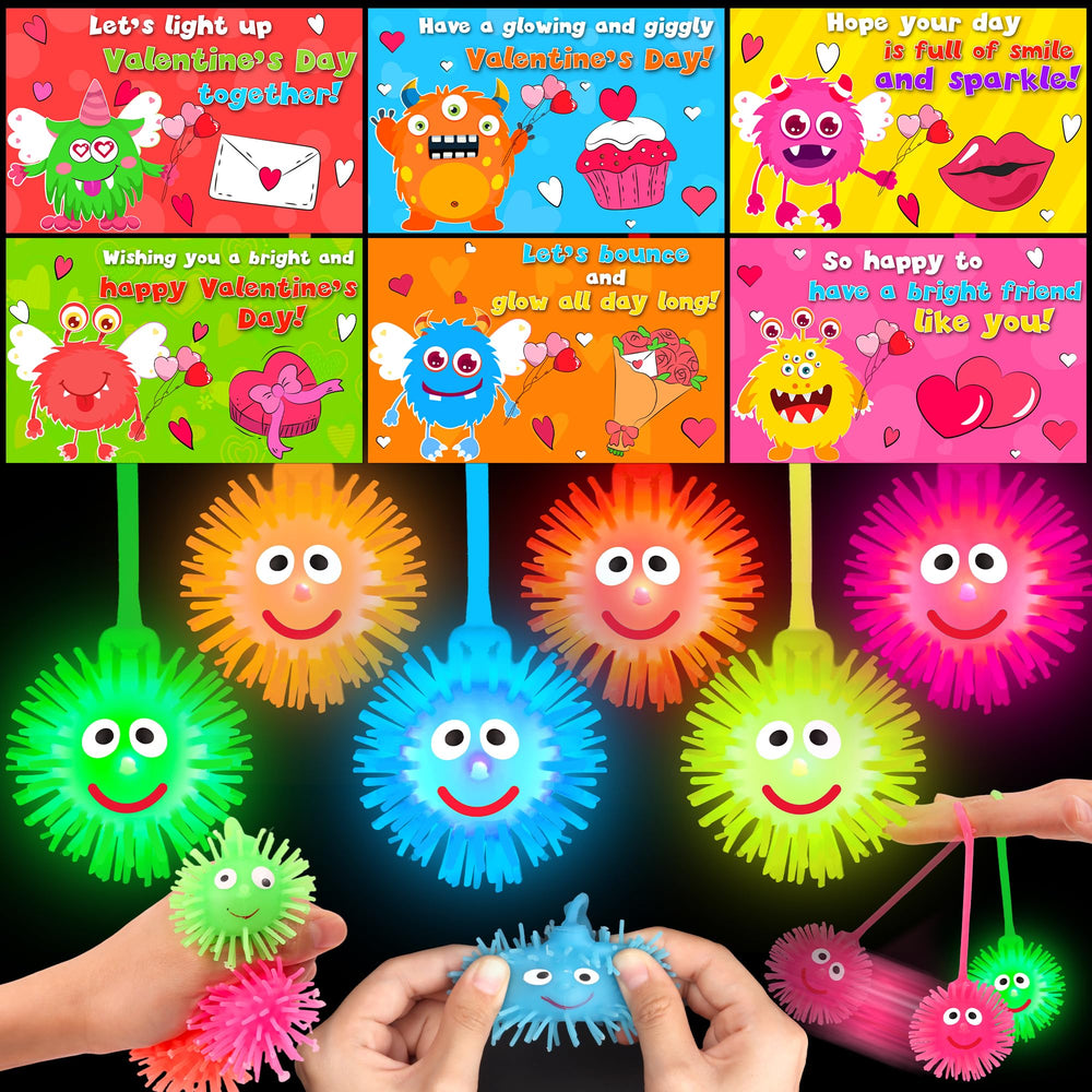 Envotek LED puffer balls glow set perfect for classroom Valentine activities.