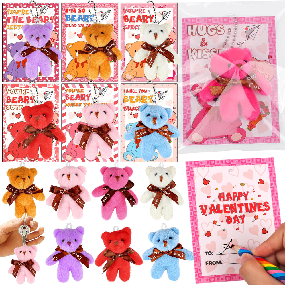 Envotek valentines bear toy with keychain, ideal for backpacks and gifts