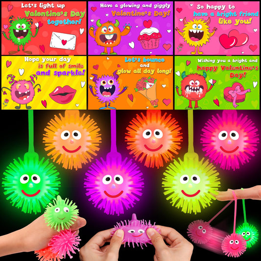 Envotek valentines LED puffer ball set glowing for classroom exchanges.