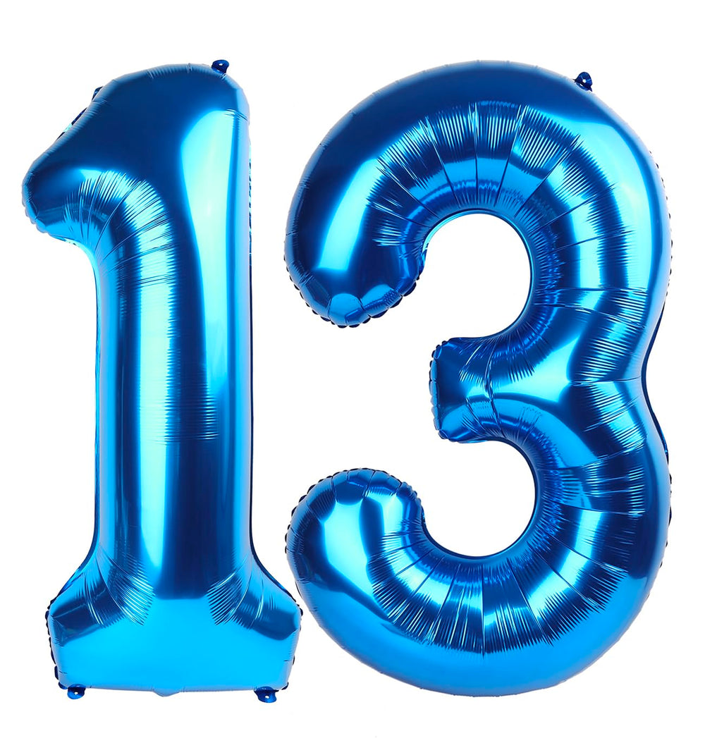 Enyeopd 13 balloon number in dark blue for milestone celebrations.