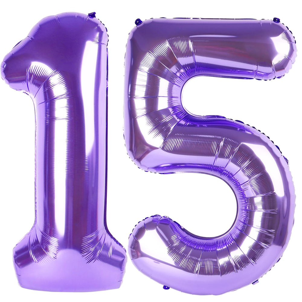 Enyeopd 15th birthday purple balloon numbers, 40inch, ideal centerpiece.