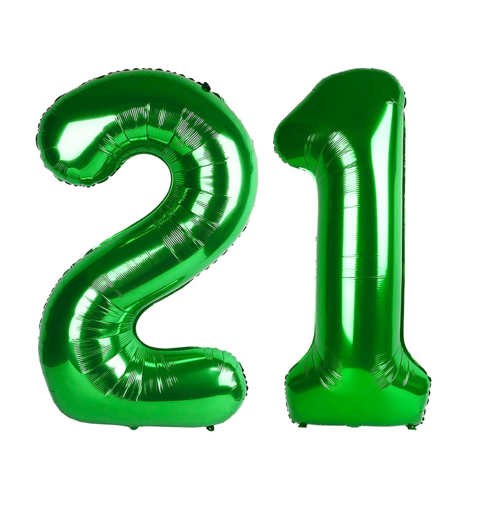 Enyeopd 40-inch number balloon 21 dark green acts as a bold party centerpiece.