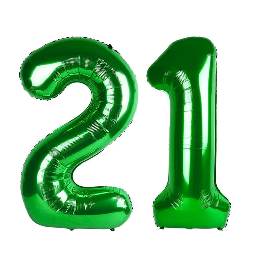 Enyeopd 40-inch number balloon 21 dark green acts as a bold party centerpiece.