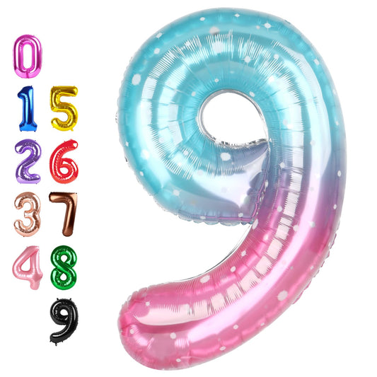 Enyeopd 40-inch number balloon 9 in blue and pink, perfect for milestone birthdays.
