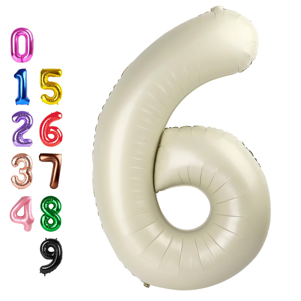 Enyeopd Cream Number 6 balloon, 40-inch size, ideal centerpiece for a 6th birthday.