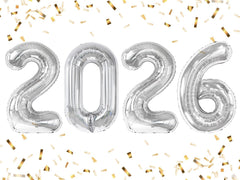 Enyeopd silver 2026 balloon number 40 inch for New Year celebrations, vibrant and durable.