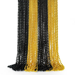 EOBOH 24pcs New Years Eve bead necklaces in black and gold for festive throws and parades