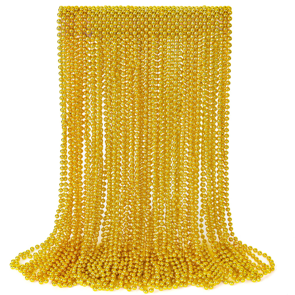 EOBOH 30pcs Mardi Gras beads in gold, ideal for parades and parties.