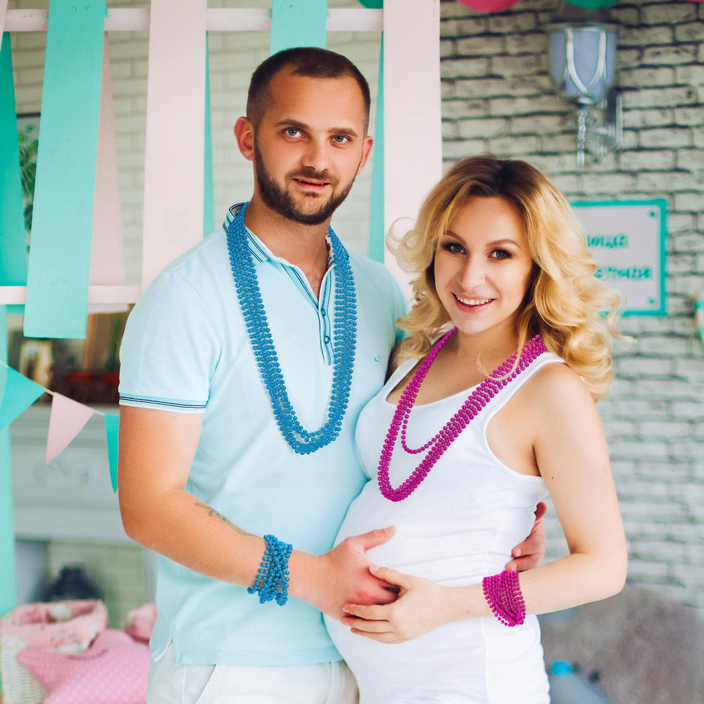 EOBOH classic pink and blue gender-themed necklaces for parties.
