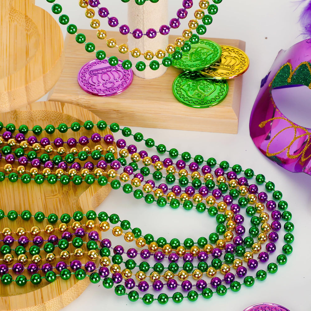 EOBOH Mardi Gras beads at 33 inches, one-size-fits-most for most wearers.