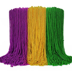 EOBOH Mardi Gras beads green purple gold bulk closeup highlighting vibrant color and durable plastic
