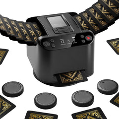 Eolzzi Black Pro shuffler front view delivers rapid hands-free card dealing.
