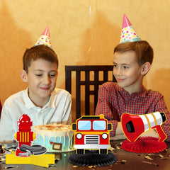 Epakh firetruck cardboard decoration adds fire theme flair to photos and tables