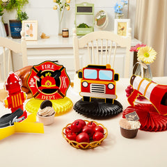 Epakh firetruck cardboard decoration complements centerpieces for a cohesive theme