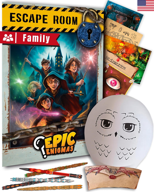 EPIC ENIGMAS Harry Magic Escape Room cover ready for family game night.
