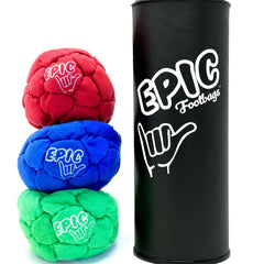 Epic Footbags Classic red set shows durable suede for daily play