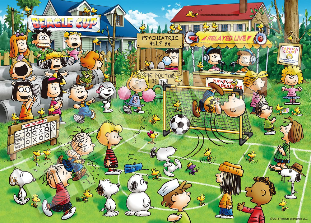 Epoch Peanuts Snoopy Soccer puzzle—500-piece image perfect for family fun and challenge.