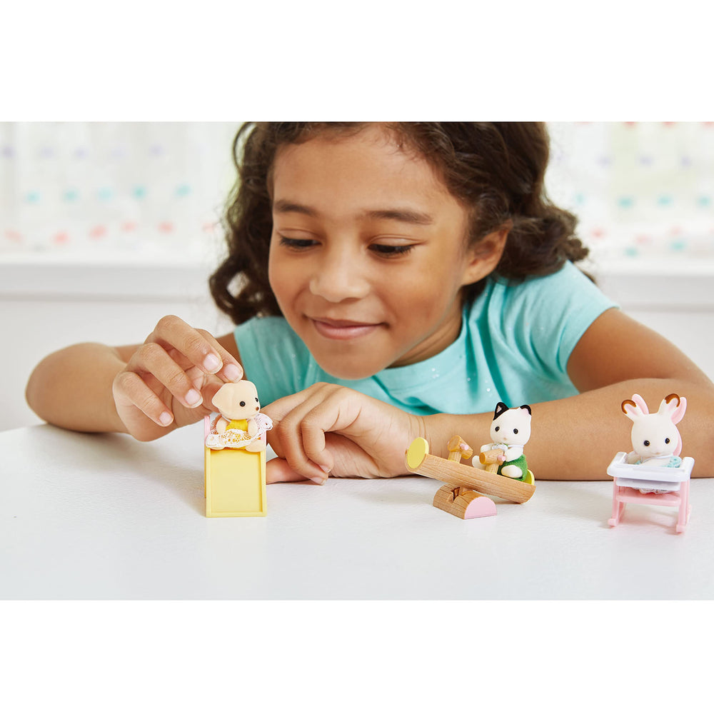 Epoch Sylvanian Families Baby House Slide B-39 assembly shot demonstrates easy setup.