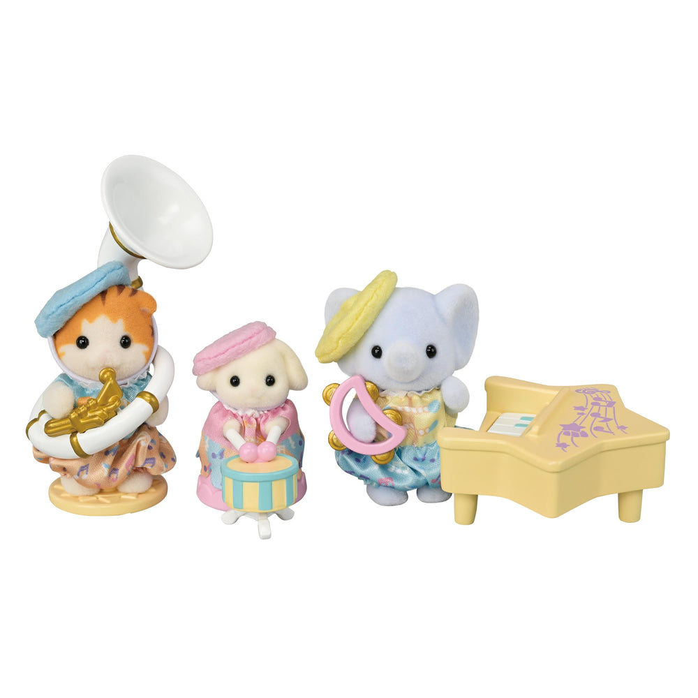 Epoch Sylvanian Families S-78 ST Mark set with three baby musicians for imaginative play.