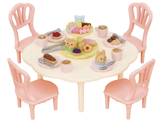 Epoch Sylvanian Families sweets party set table display for cozy doll dining scenes.