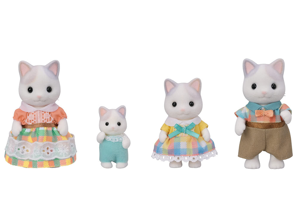 Epoch Sylvanian Latte Cat Baby figure suited for nurturing play.