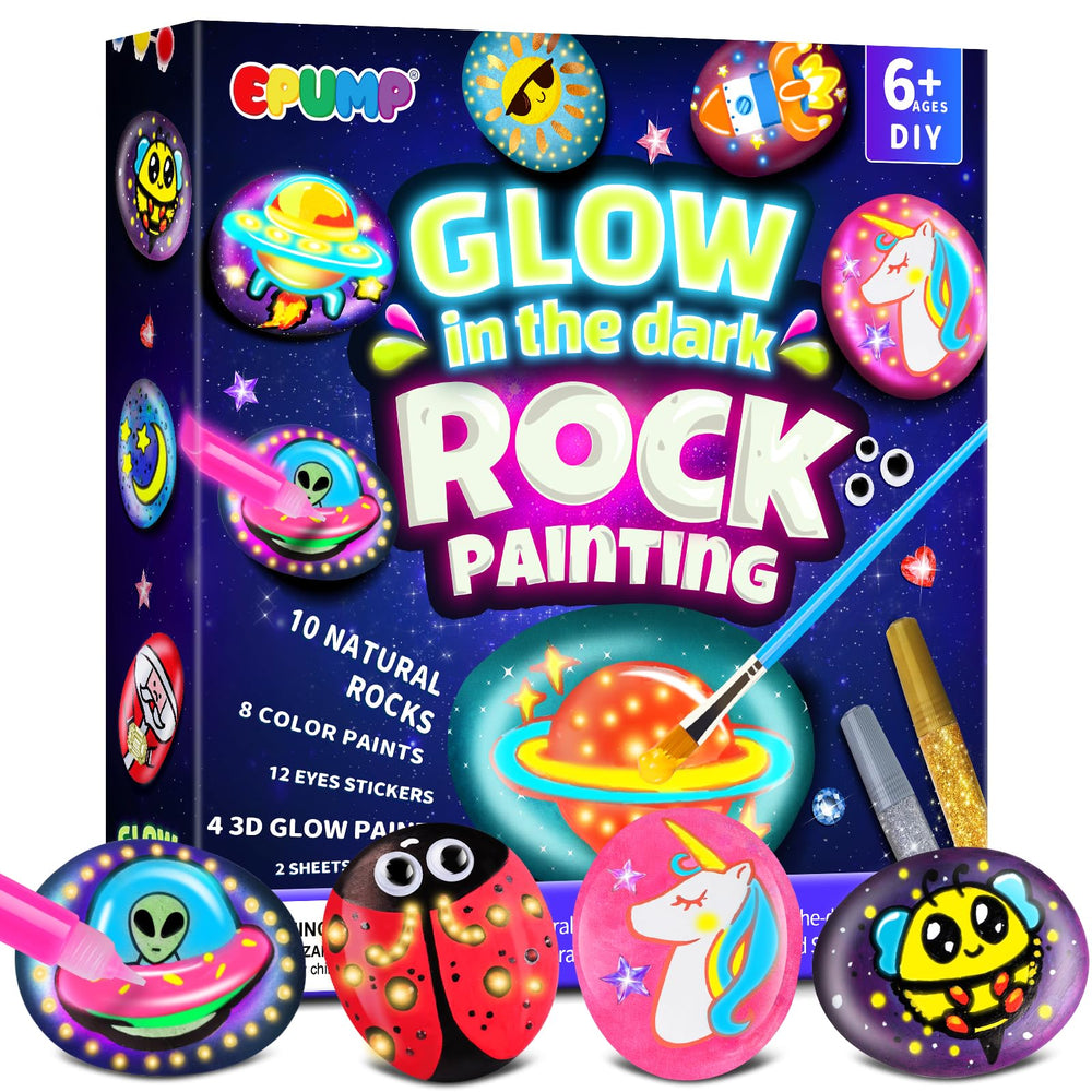 EPUMP rock painting kit contents with all-in-one supplies for kids' projects.