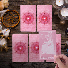 Erbacan Tarot pink cards back design highlighting premium matte finish and durability.