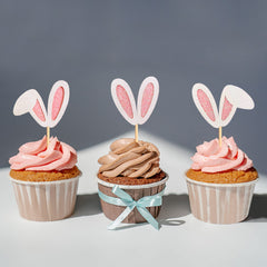 Ercadio 24-pack bunny ear toppers suitable for cupcakes, ice cream, and fruit