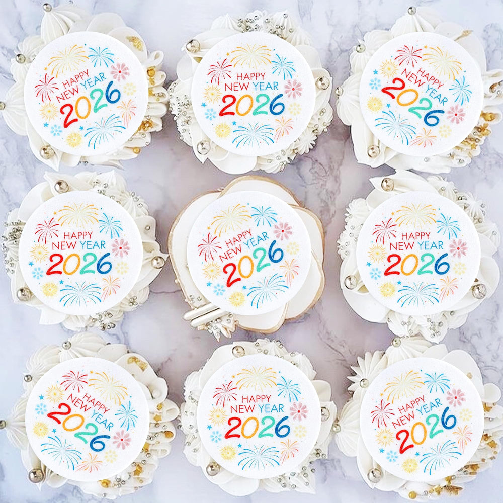 Ercadio festive toppers for a 2026 New Year party dessert display.