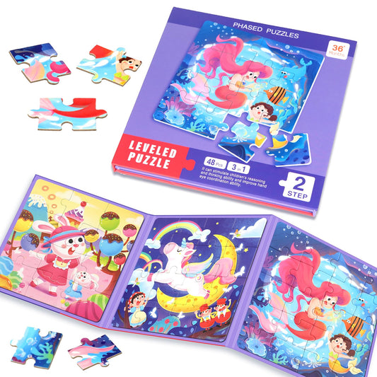 EREBADI Mermaid magnetic puzzles 3-in-1: colorful pieces click securely for focused toddler play.