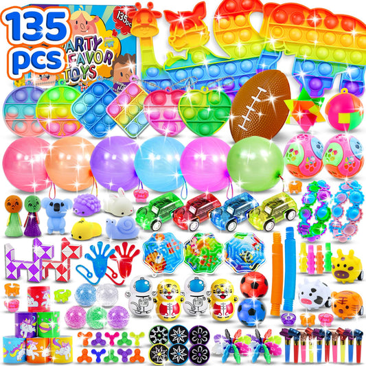 Erosbon 135pcs party favors assortment for kids, ideal for party rewards and fun.
