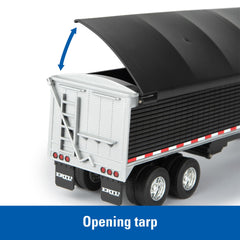 ERTL grain trailer tarp opened for easy loading and unloading
