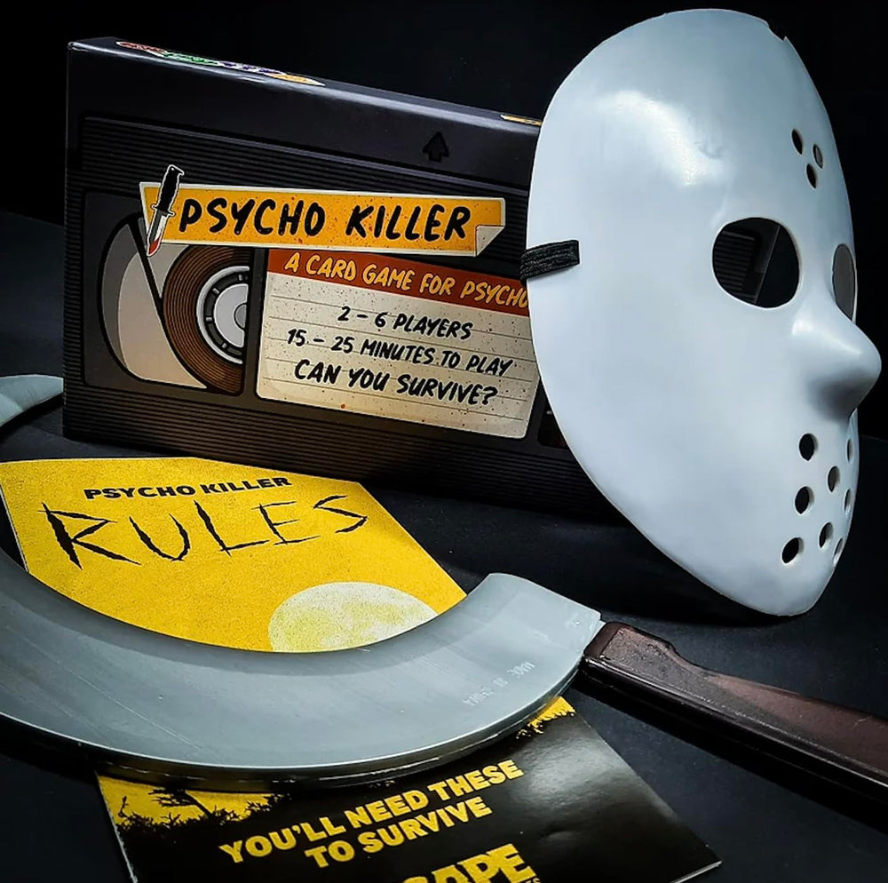 Psycho Killer Third Edition card deck spread showing fast-paced strategy options.