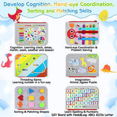 Esjay soft fabric, travel-friendly busy board with safe corners for toddlers.