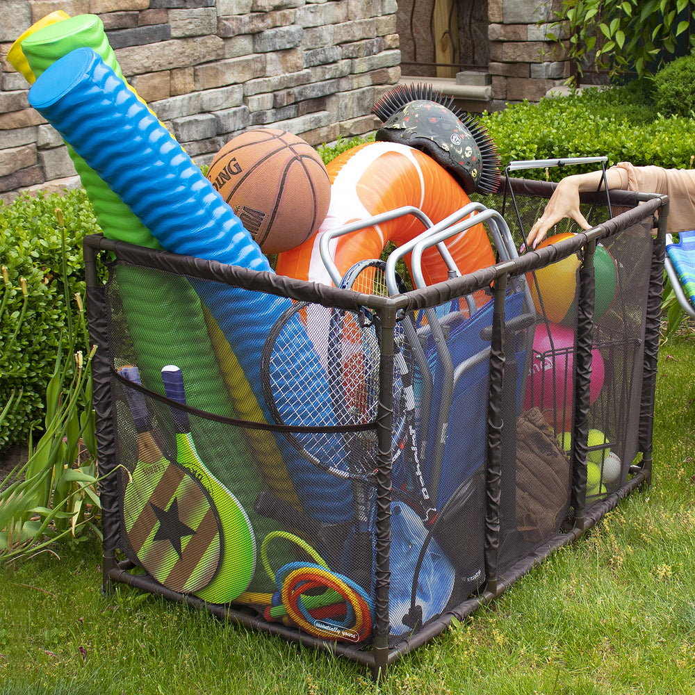Essentially Yours Pool Noodles Holder assembled size displayed for space planning.