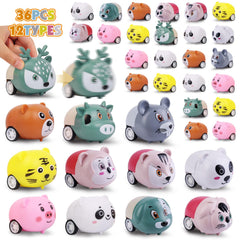Estardaa 36-pcs animals pull-back cars set for carnival prizes and gifts