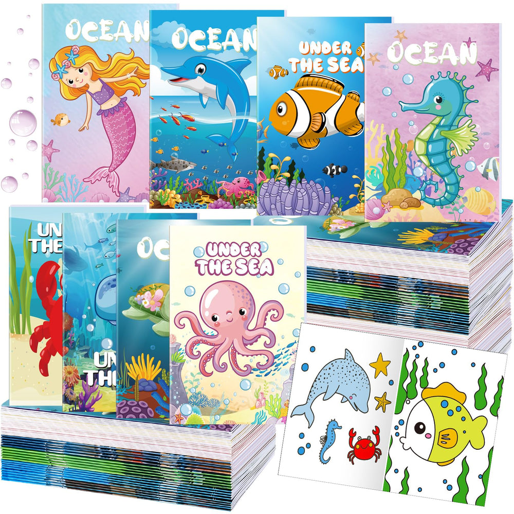 Estune ocean coloring books packaging shown, ideal for party favors and bulk classroom gifts.