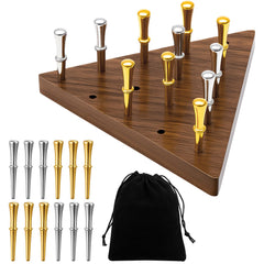 Estune walnut triangle peg board with natural grain, stylish home decor.