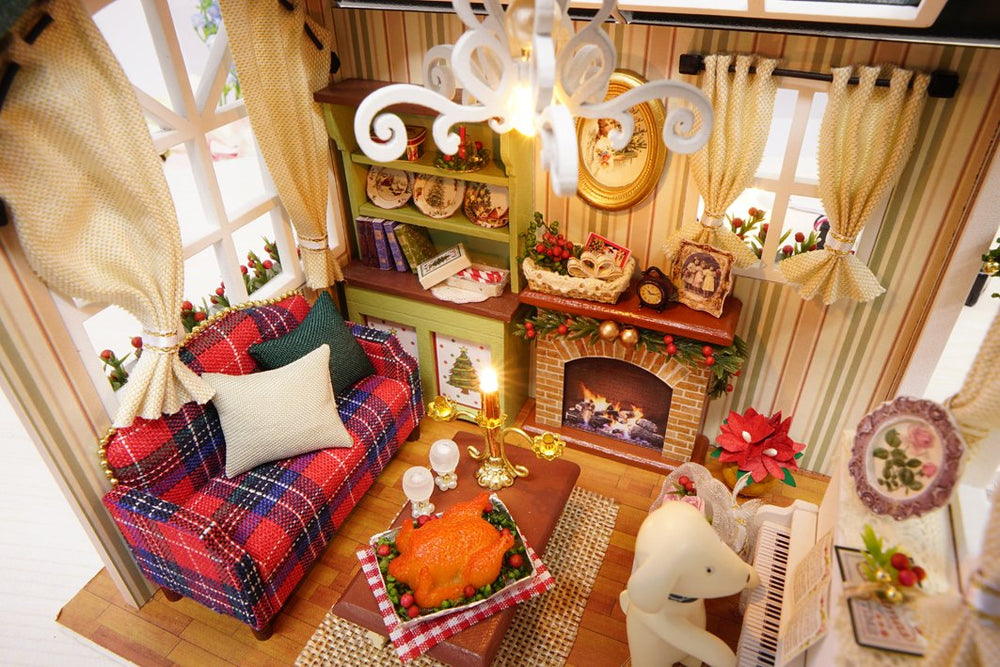 ESTUSR complete all-in-one dollhouse kit with illustrated instructions.